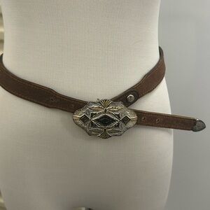 Vintage Brown Belt with Ornate Silver Buckle